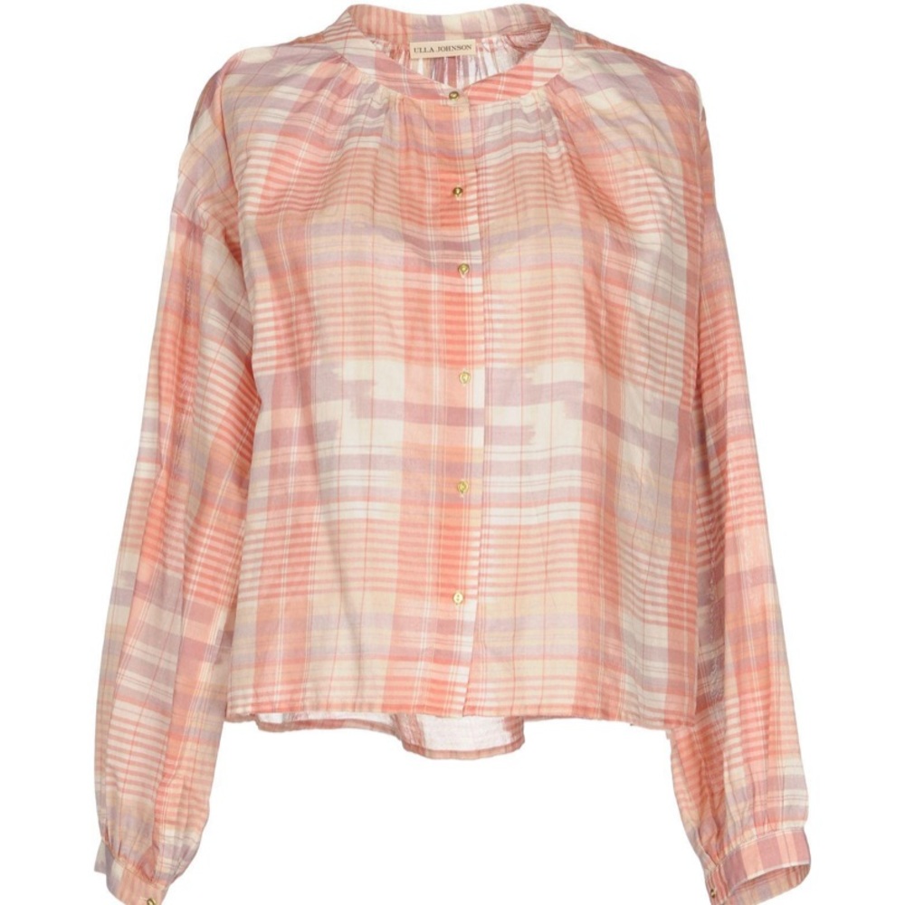 Ulla Johnson Check Plaid Pink Button Cotton Swing Top Sz 2